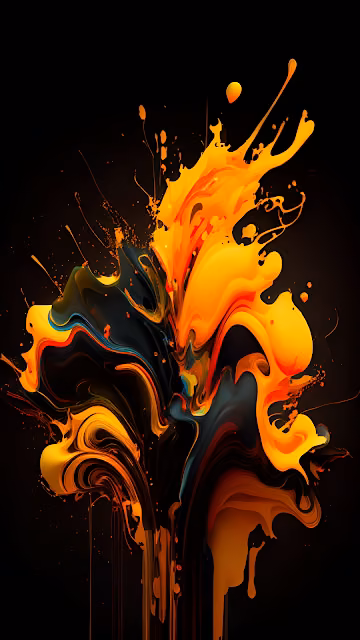Dynamic Orange Liquid Splatter Art on Black Background - Free 4K & 8K Mobile Wallpaper