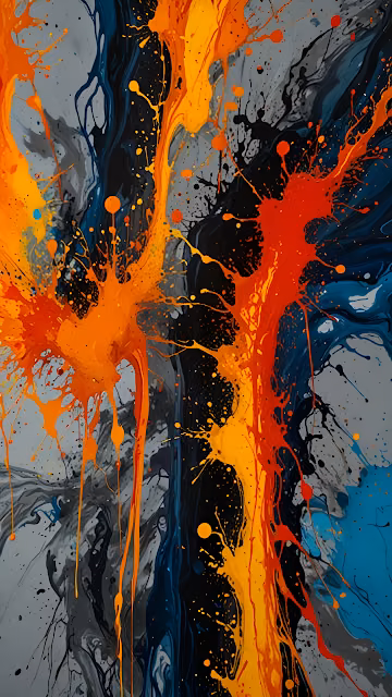 Dynamic Orange Red Paint Splatter Abstract Art Vertical - Free 4K & 8K Mobile Wallpaper