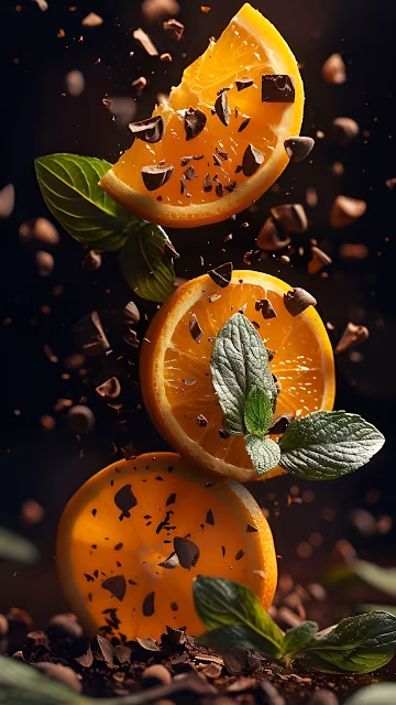 Dynamic Orange Slices Chocolate Shavings Mint Leaves Food Art - Free 4K & 8K Mobile Wallpaper