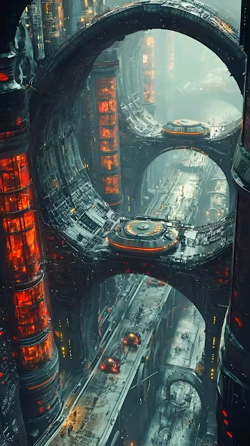 Dystopian Sci Fi Megastructure Vertical City Infrastructure - Free 4K & 8K Mobile Wallpaper
