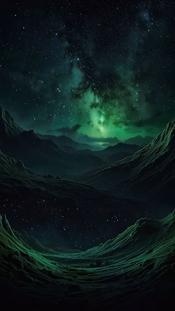 Eerie Green Alien Landscape Under Nebula Night Sky - Free 4K & 8K Mobile Wallpaper