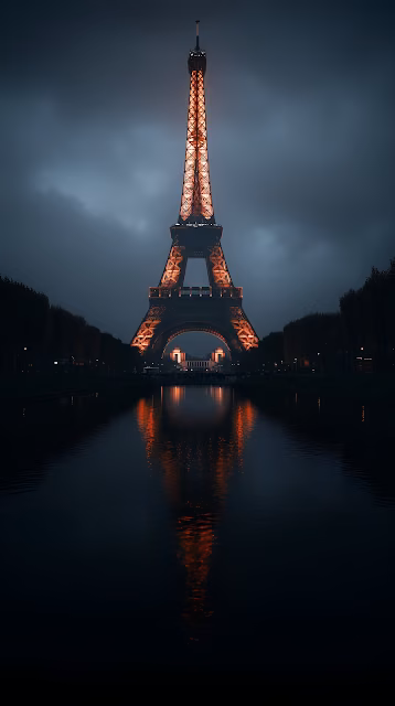 Eiffel Tower Night Reflection Moody Dark Paris Scene - Free 4K & 8K Mobile Wallpaper