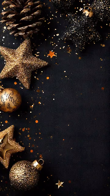 Elegant Black Gold Christmas Ornaments Glitter Stars - Free 4K & 8K Mobile Wallpaper
