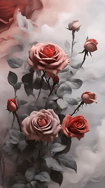 Elegant Pink Roses Blooming Amid Soft Misty Clouds - Free 4K & 8K Mobile Wallpaper