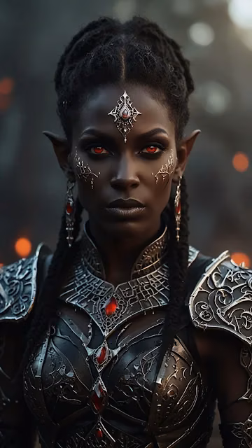 Elven warrior with red eyes and ornate armor gazes intently forward - Free 4K & 8K Mobile Wallpaper