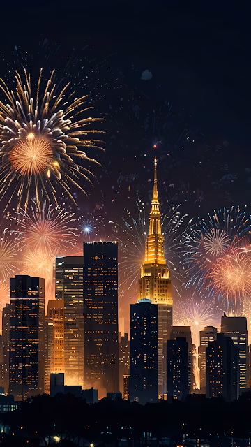 Empire State Building Glows Under Fireworks at Night - Free 4K & 8K Mobile Wallpaper