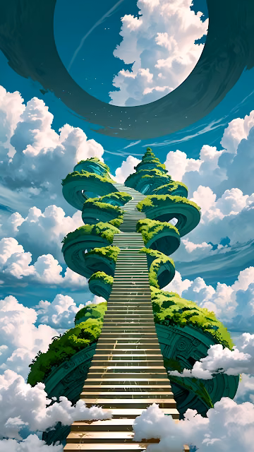 Endless Staircase Ascending Through Clouds Fantasy Artwork - Free 4K & 8K Mobile Wallpaper