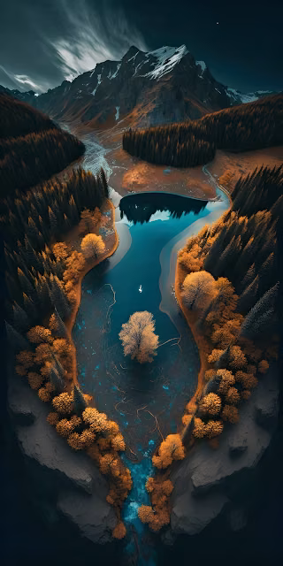 Epic Aerial View of Mountain Lake and Autumn Forest Valley - Free 4K & 8K Mobile Wallpaper