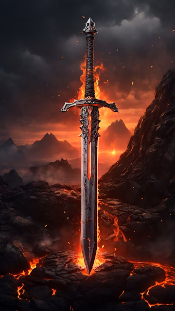 Epic Fantasy Sword Lava Volcano Dark Realm Weapon - Free 4K & 8K Mobile Wallpaper