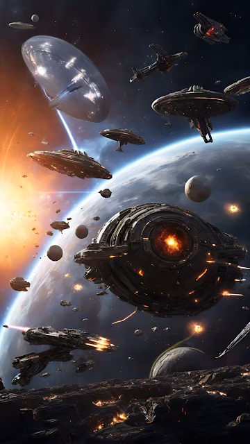 Epic Galactic Space Battle Armada Above Alien Planet - Free 4K & 8K Mobile Wallpaper