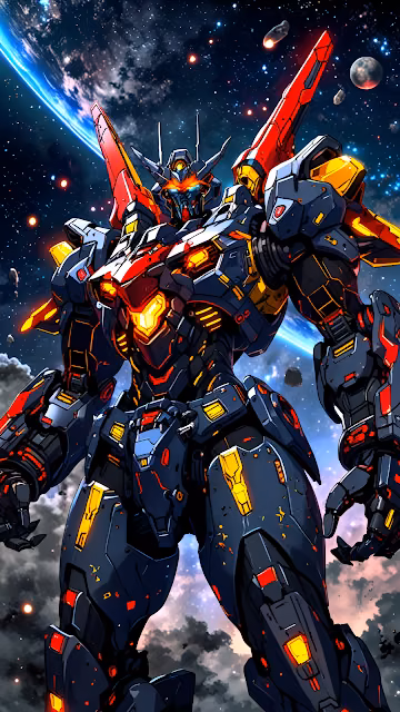 Epic Sci-Fi Mecha Robot Warrior Floating in Galactic Space - Free 4K & 8K Mobile Wallpaper