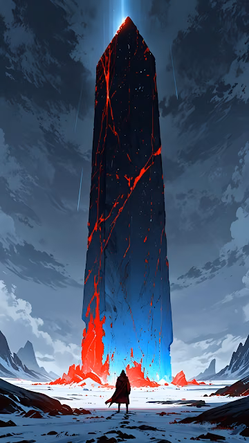 Epic Sci Fi Monolith Structure Glowing Red Lava Snowscape - Free 4K & 8K Mobile Wallpaper