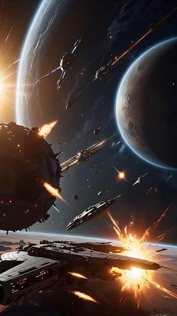 Epic Space Battle Starships Planets Explosion Sci Fi - Free 4K & 8K Mobile Wallpaper