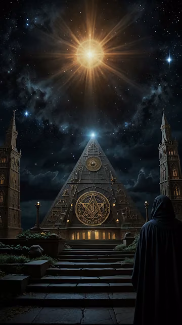 Esoteric Pyramid Temple Under Celestial Starburst - Free 4K & 8K Mobile Wallpaper