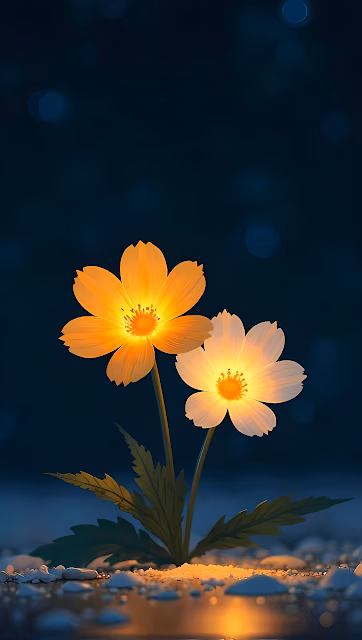 Ethereal Cosmos Flowers Glowing in Midnight Garden Bokeh - Free 4K & 8K Mobile Wallpaper
