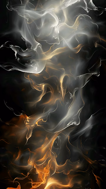 Ethereal Golden Smoke Abstract Swirls on Black Background - Free 4K & 8K Mobile Wallpaper