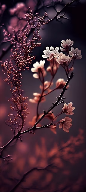 Ethereal White Cherry Blossoms Dark Moody Pink Background - Free 4K & 8K Mobile Wallpaper