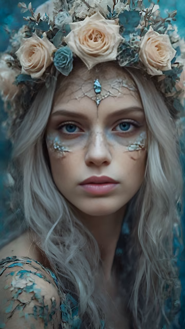 Ethereal Woman with Floral Crown and Crystal Adornments - Free 4K & 8K Mobile Wallpaper