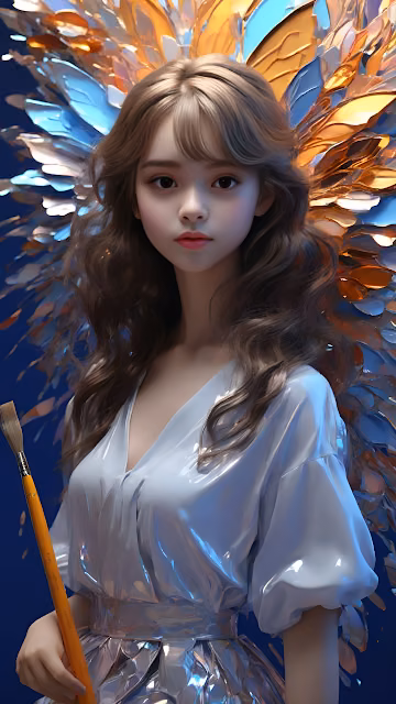 Fantasy Artist with Paintbrush and Iridescent Wings - Free 4K & 8K Mobile Wallpaper