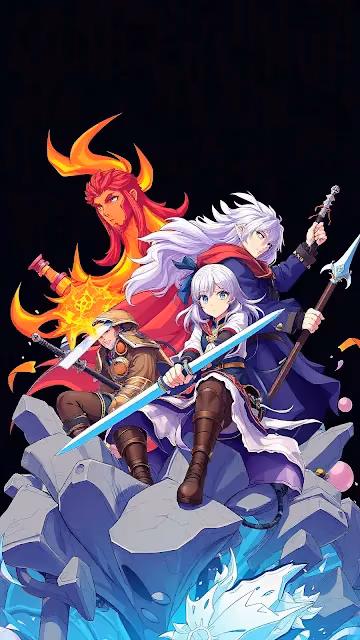 Fantasy Heroes with Swords on Ice and Fire - Free 4K & 8K Mobile Wallpaper
