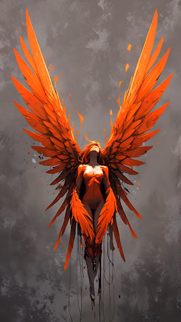 Fiery Phoenix Goddess Ascending Art Painting Dramatic - Free 4K & 8K Mobile Wallpaper