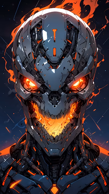 Fiery Robotic Skull Portrait Sci Fi Mecha Cyborg Art - Free 4K & 8K Mobile Wallpaper