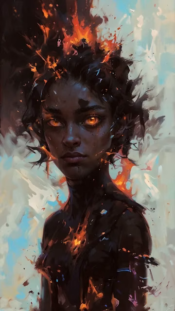 Fiery Woman with Glowing Orange Eyes and Flames - Free 4K & 8K Mobile Wallpaper