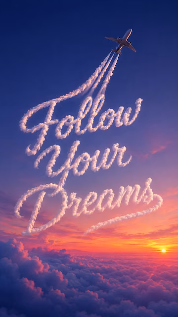 Follow Your Dreams Typography Plane Cloudscape Wallpaper - Free 4K & 8K Mobile Wallpaper