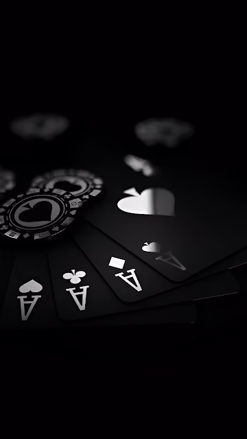 Four Aces and Poker Chip on Black Background - Free 4K & 8K Mobile Wallpaper