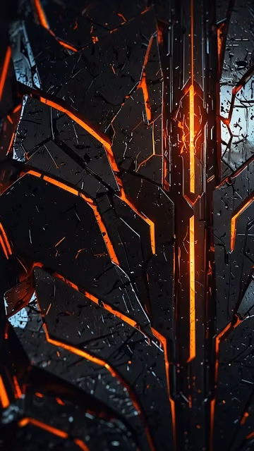 Fractured black surface with glowing orange lava cracks - Free 4K & 8K Mobile Wallpaper