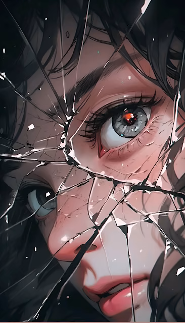Fractured Face with Intense Eyes Behind Shattered Glass - Free 4K & 8K Mobile Wallpaper