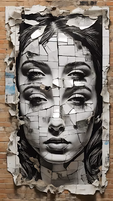 Fragmented Female Portrait Street Art on Brick Wall - Free 4K & 8K Mobile Wallpaper