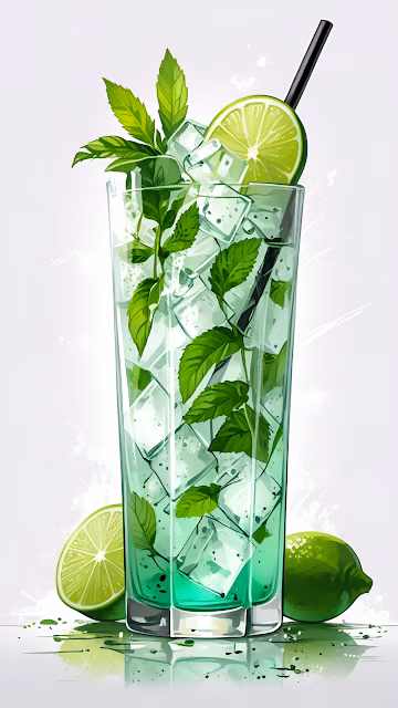 Fresh Mojito with Lime Mint and Ice in Tall Glass - Free 4K & 8K Mobile Wallpaper