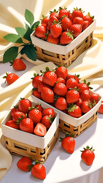 Fresh Red Strawberries Baskets Still Life Vibrant Fruit - Free 4K & 8K Mobile Wallpaper