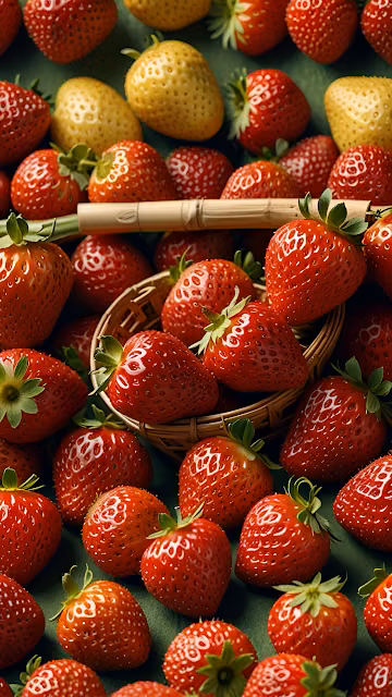Fresh Red Strawberries in Woven Basket on Green Cloth - Free 4K & 8K Mobile Wallpaper