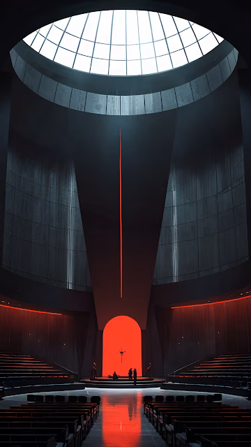 Futuristic Auditorium with Red Glow and Dome Skylight - Free 4K & 8K Mobile Wallpaper