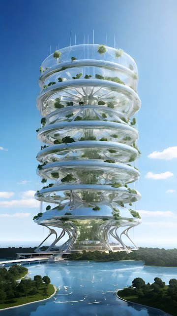 Futuristic Bio-Dome Tower with Transparent Cylindrical Shell - Free 4K & 8K Mobile Wallpaper