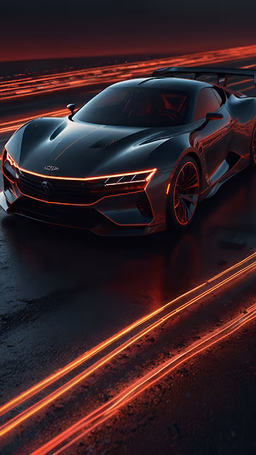 Futuristic Black Sports Car Neon Red Light Trails Night - Free 4K & 8K Mobile Wallpaper