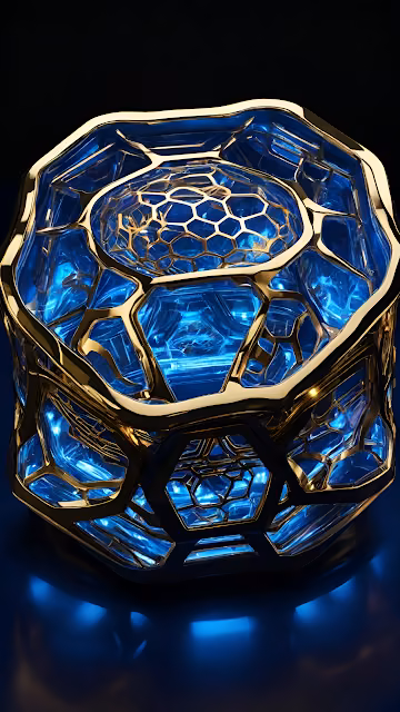 Futuristic Blue Crystal Octagon Structure Gold Frame - Free 4K & 8K Mobile Wallpaper