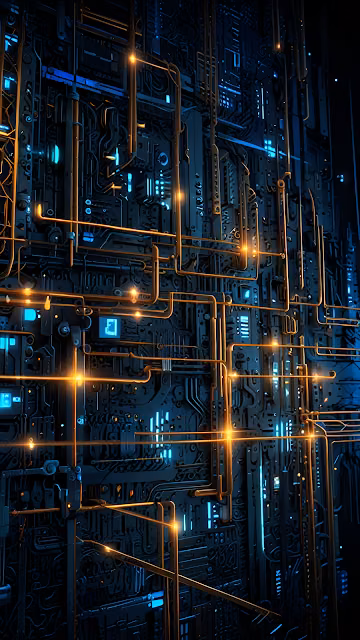 Futuristic Circuitry with Glowing Blue and Gold Data Lines - Free 4K & 8K Mobile Wallpaper