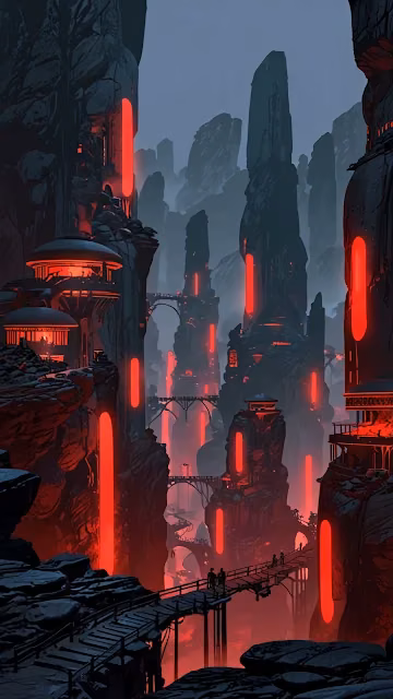 Futuristic City Carved Into Red-Lit Cliffs - Free 4K & 8K Mobile Wallpaper