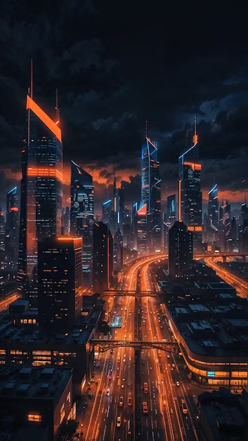 Futuristic City with Glowing Skyscrapers at Night - Free 4K & 8K Mobile Wallpaper
