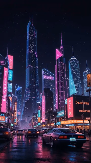 Futuristic City with Neon Skyscrapers at Night - Free 4K & 8K Mobile Wallpaper