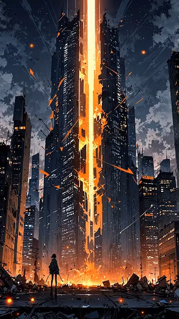Futuristic City Tower Split by Golden Beam - Free 4K & 8K Mobile Wallpaper
