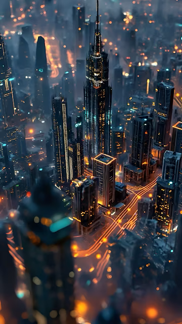 Futuristic Cityscape at Night with Glowing Skyscrapers - Free 4K & 8K Mobile Wallpaper