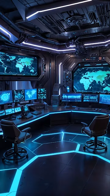 Futuristic Control Room with Glowing Blue Lights - Free 4K & 8K Mobile Wallpaper