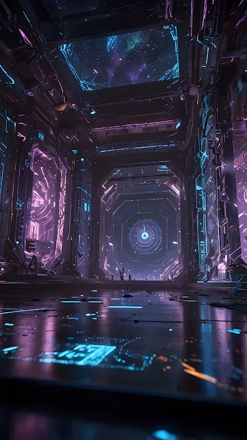 Futuristic Corridor with Glowing Purple and Blue - Free 4K & 8K Mobile Wallpaper