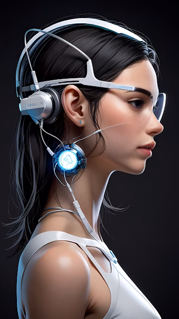 Futuristic Cyberpunk Headset Neural Interface Portrait - Free 4K & 8K Mobile Wallpaper