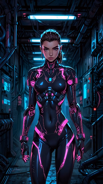 Futuristic Cyberpunk Warrior Woman Neon Pink Armor Suit - Free 4K & 8K Mobile Wallpaper