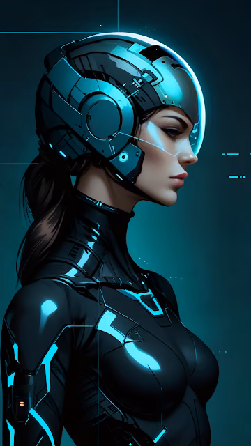 Futuristic Female Pilot in Sleek Cyan Cybernetic Suit - Free 4K & 8K Mobile Wallpaper